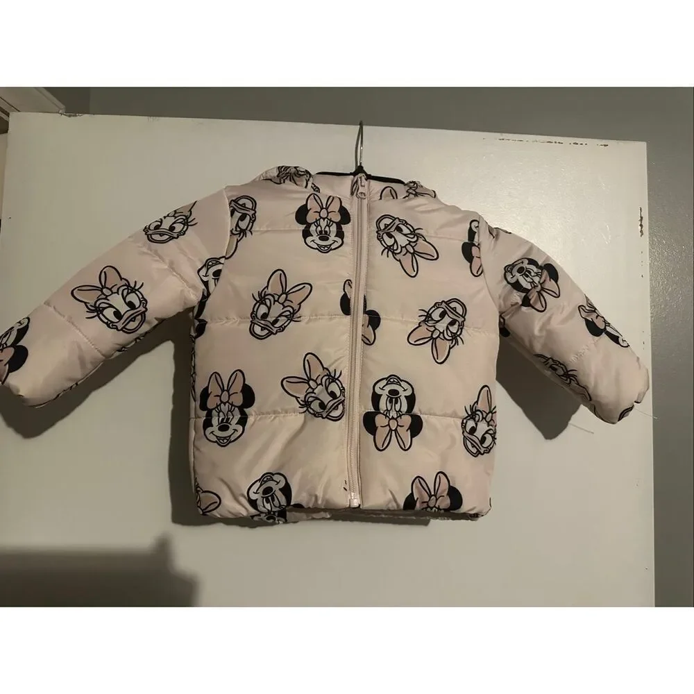 Disney Junior Minnie Mouse Daisy Duck Puffer Jacket Girls 2T Zip Hooded Coat